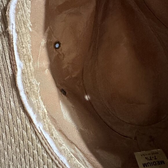 Vintage Corduroy Fedora Tan Hat 7-7 1/8 With Leather Buckled Detail Hat USA Made - Picture 8 of 11
